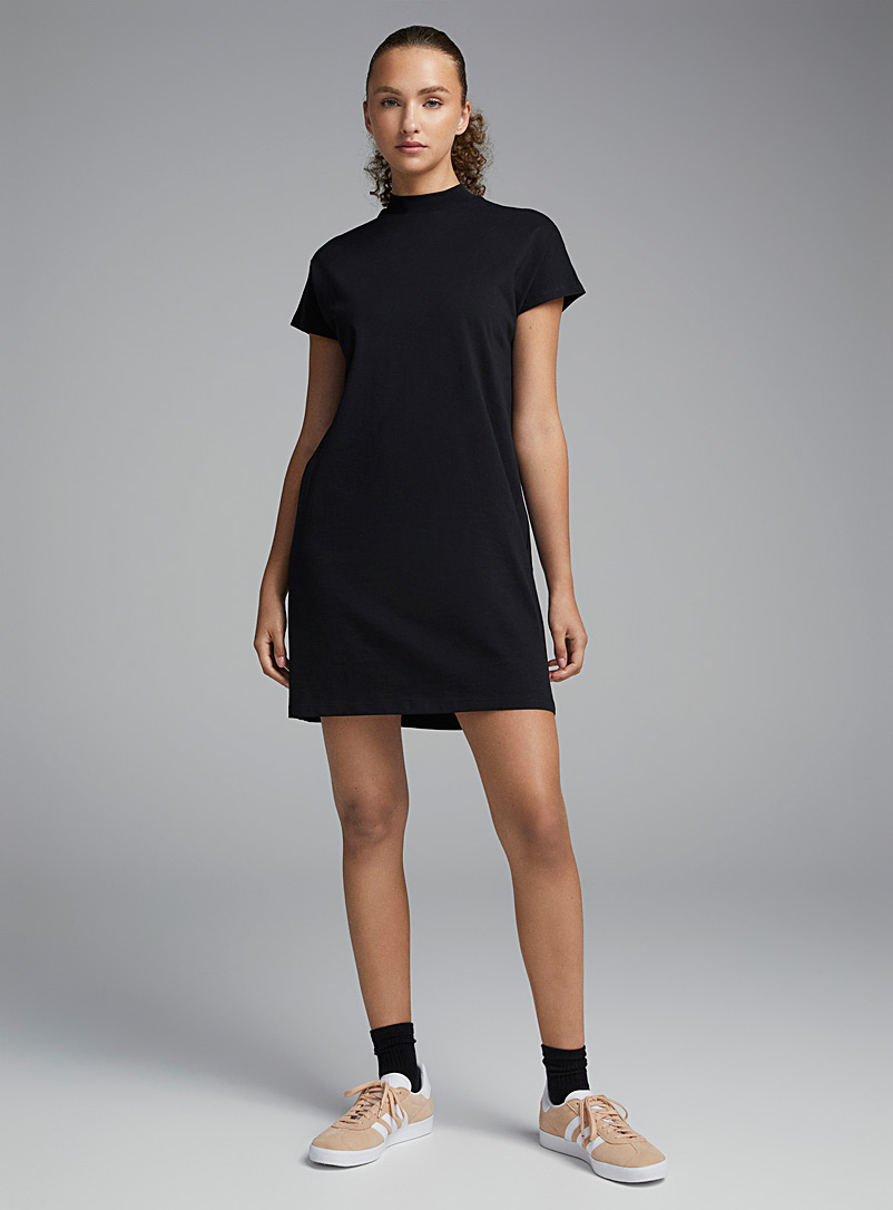 Twik Black Straight-fit mock neck T-shirt dress for women