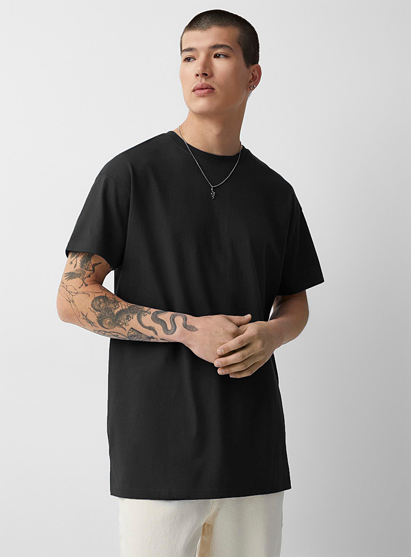 Djab Black Crew-neck straight T-shirt <b>Longline fit</b> for men
