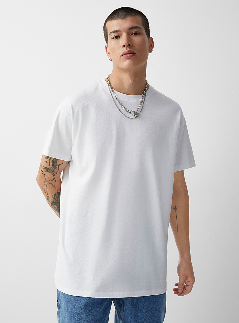 Djab White Crew-neck straight T-shirt Longline fit for men