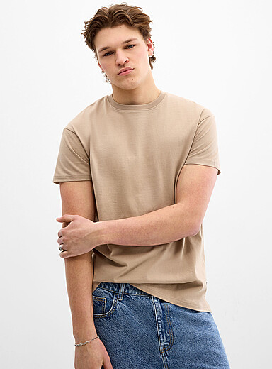 Djab Taupe Crew-neck straight T-shirt DJAB 101 <b>Longline fit</b> for men