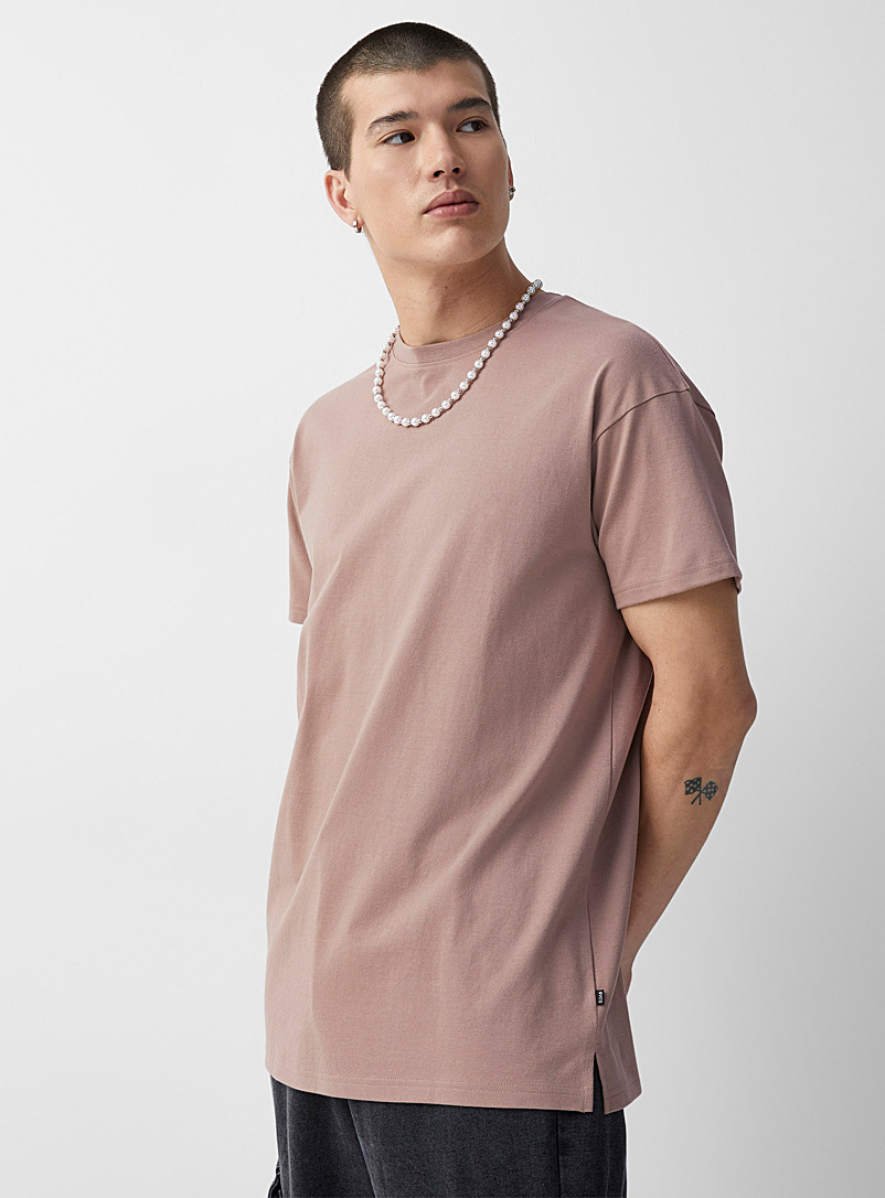 Djab Taupe Crew-neck straight T-shirt Longline fit for men