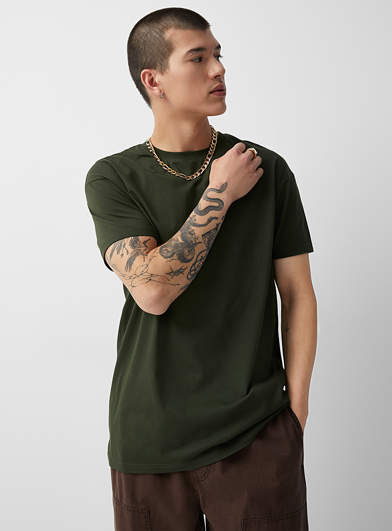 Djab Mossy Green Crew-neck straight T-shirt <b>Longline fit</b> for men