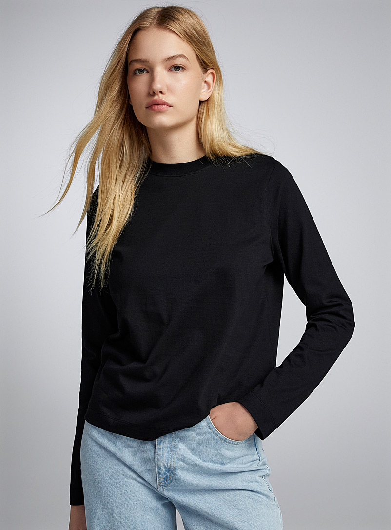 Twik: Le t-shirt droit col rond jersey épais Noir pour femme