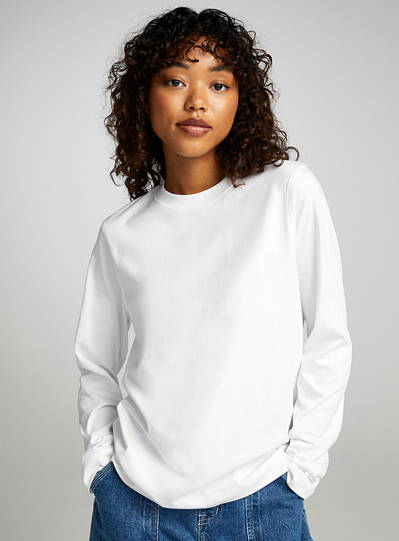 Twik: Le t-shirt droit col rond jersey épais Blanc pour femme