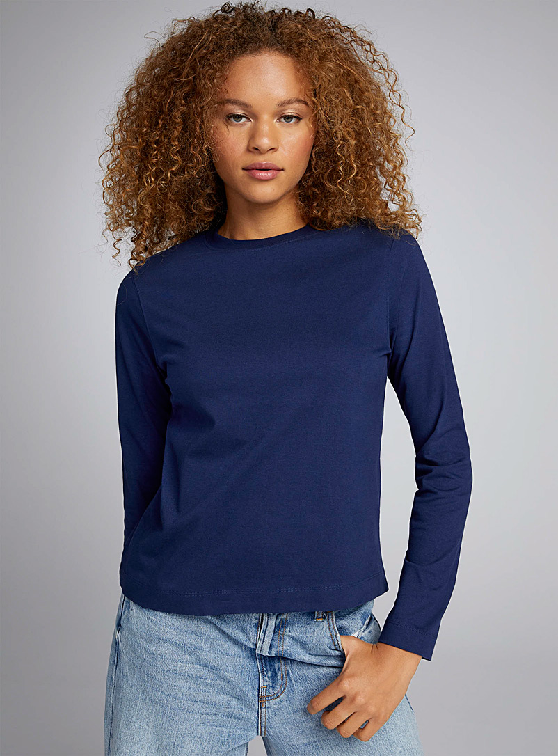 Twik Marine Blue Straight-fit thick jersey crew-neck tee for women