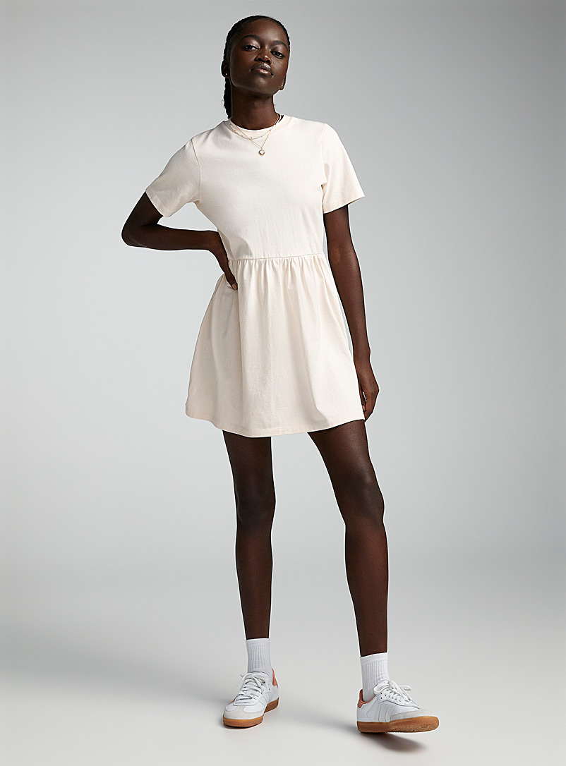 Twik Cream Beige Organic cotton babydoll dress for women