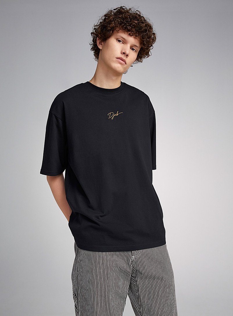 Djab Black Embroidered logo crew-neck T-shirt Oversized fit for men