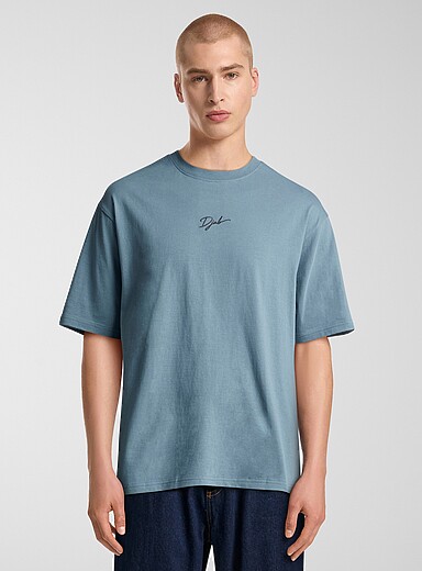 Pull fin brodé manches courtes Bleu