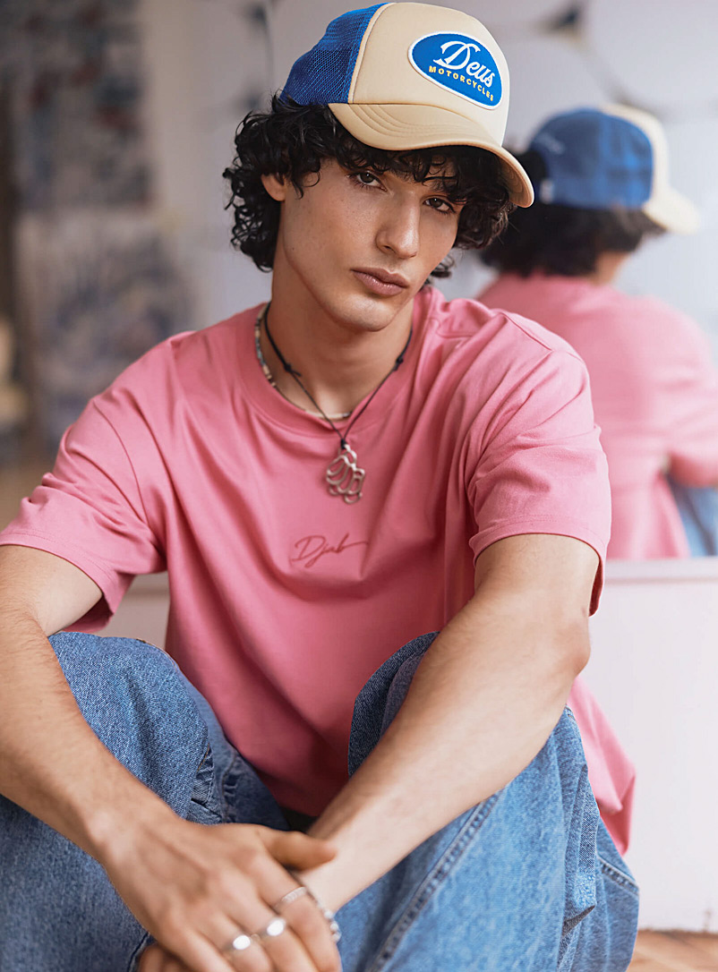 Djab Pink Embroidered logo crew-neck T-shirt Oversized fit for men