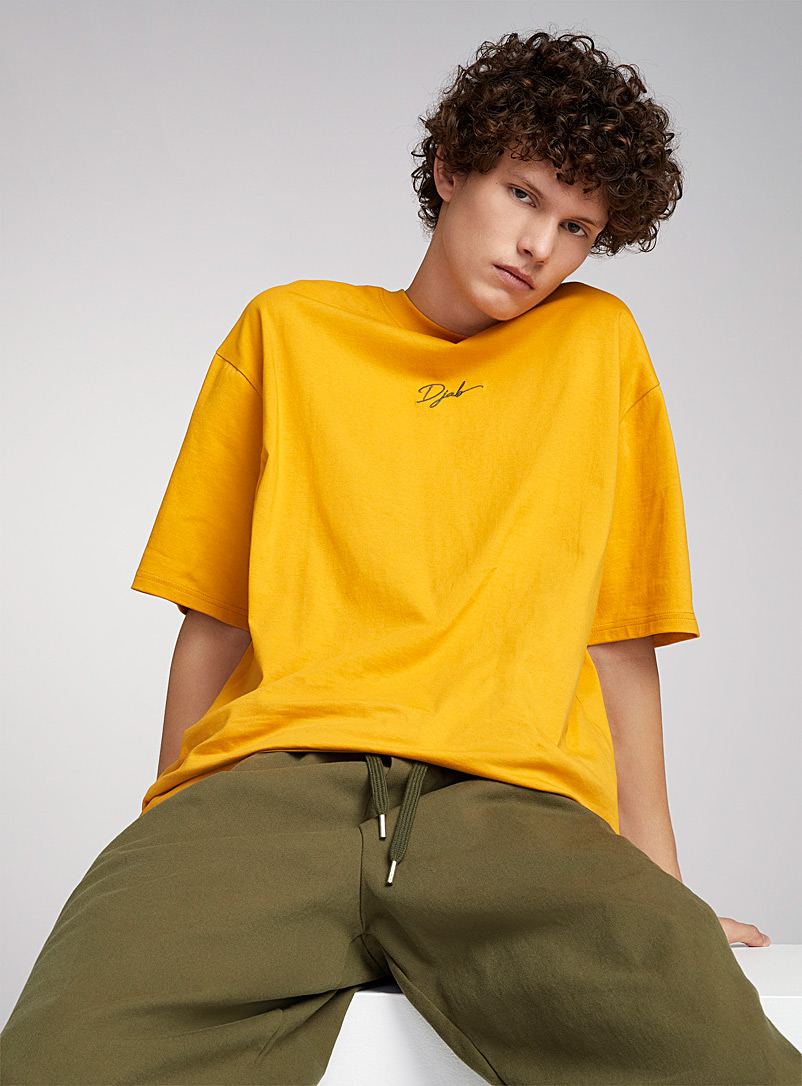 Djab Golden Yellow Embroidered logo crew-neck T-shirt <b>Oversized fit</b> for men