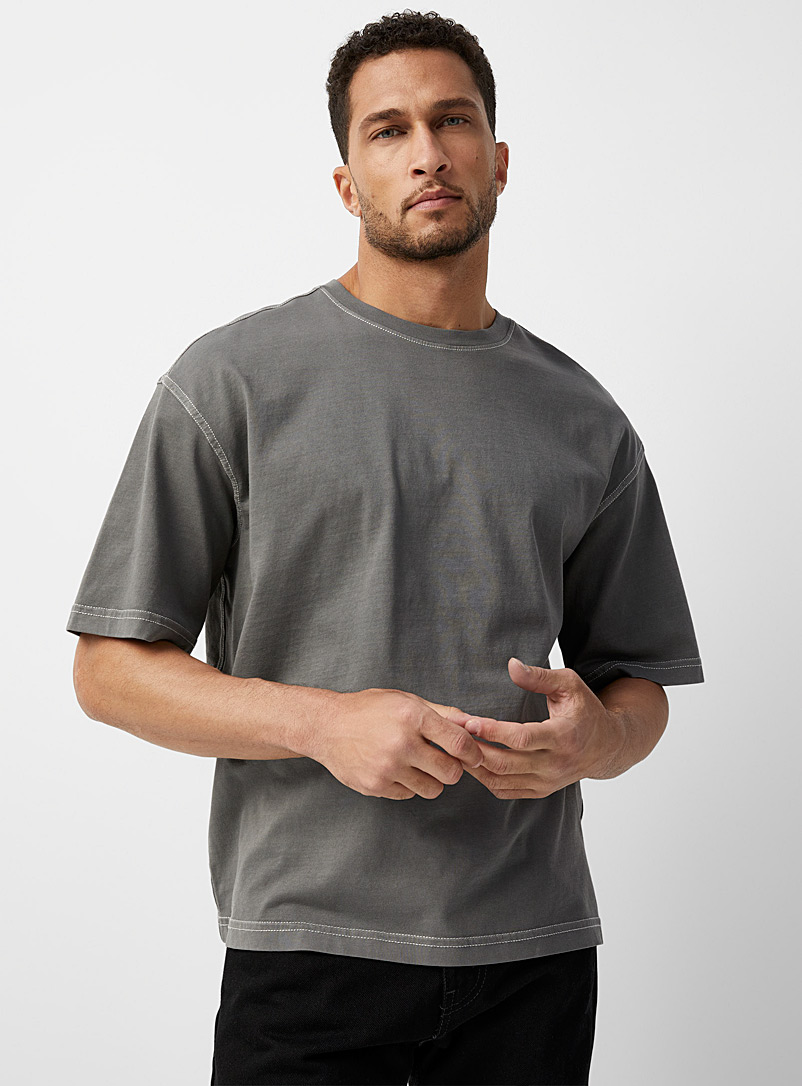 Le 31: Le t-shirt jersey lavé Coupe ample Gris pour homme