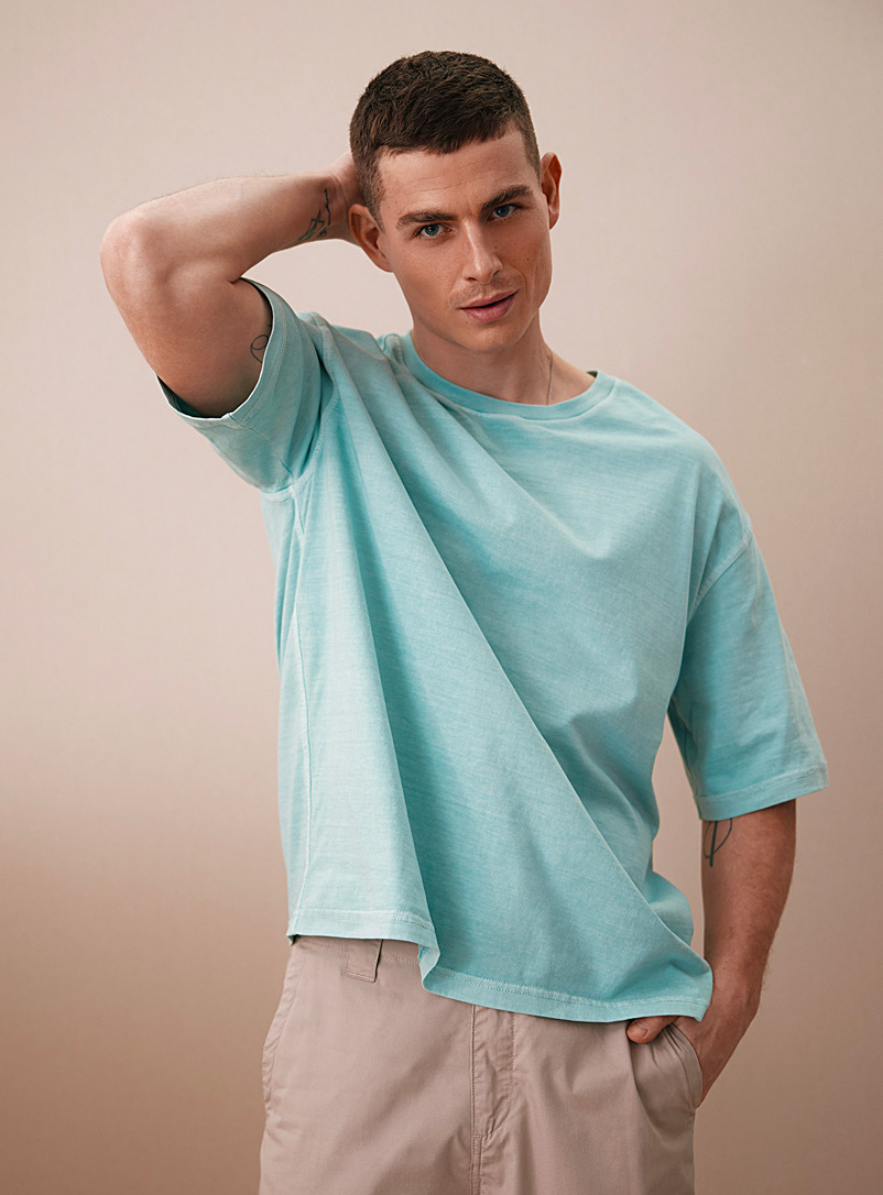 Le 31 Baby Blue Washed jersey T-shirt Oversized fit for men