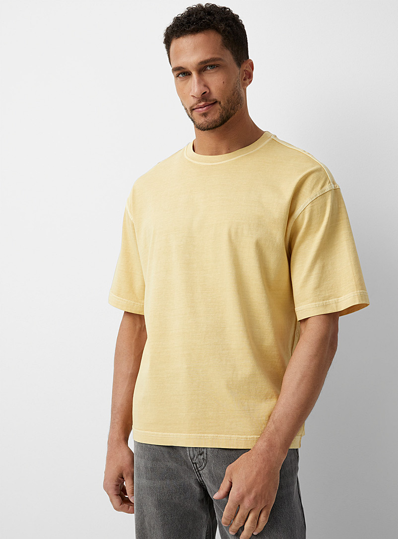 Le 31 Corn/Vanilla Yellow Washed jersey T-shirt Oversized fit for men