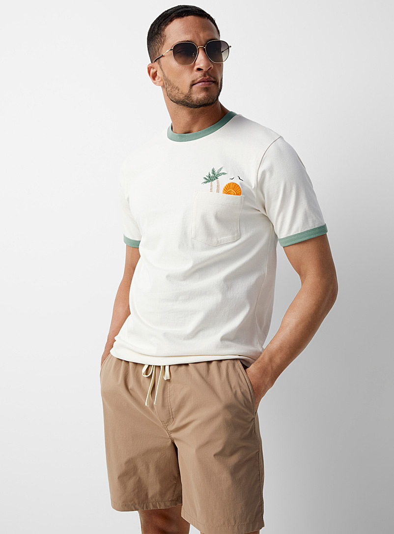 Le 31: Le t-shirt rétro motifs brodés Coupe standard Ivoire - Beige crème pour homme