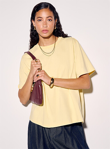 Ic&ocirc;ne: Le t-shirt carr&eacute; ample coton bio Jaune pour femme