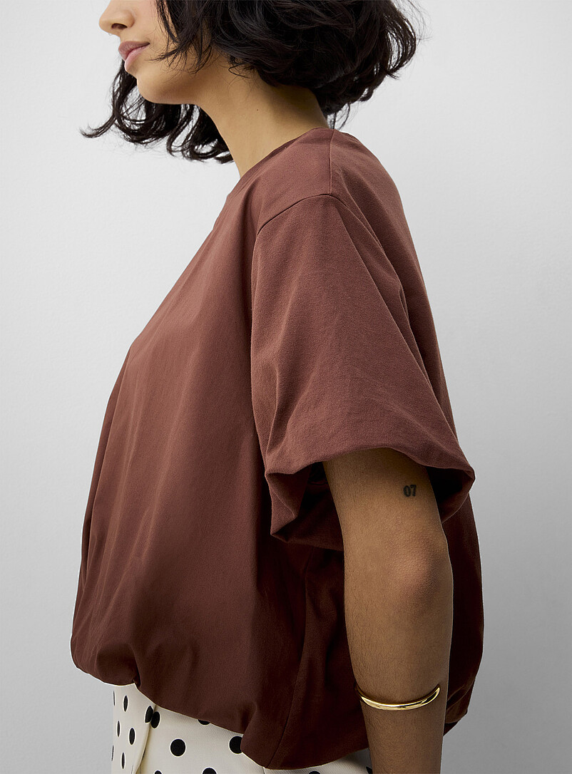 Ic&ocirc;ne: Le t-shirt court ballon pur coton biologique Cognac pour femme