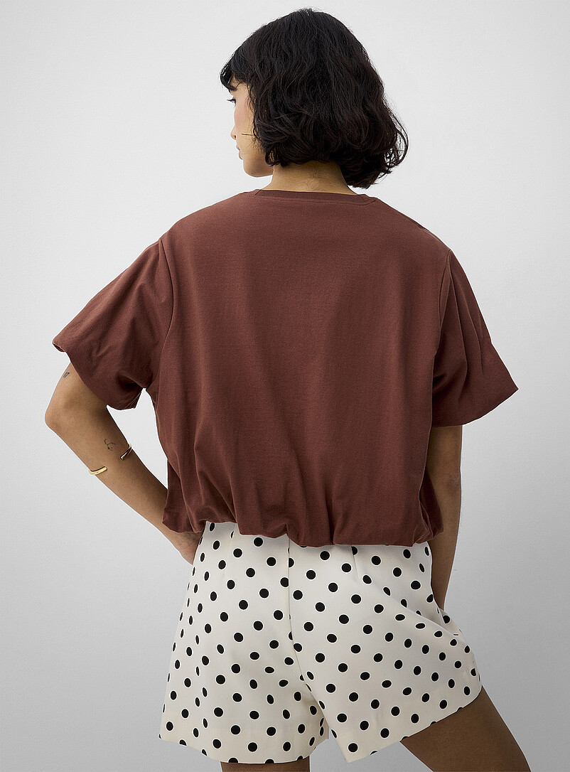 Ic&ocirc;ne Cognac Cropped pure organic cotton bubble-hem T-shirt for women