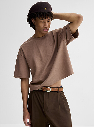 Djab Taupe Solid cropped T-shirt <b>Oversized fit</b> for men