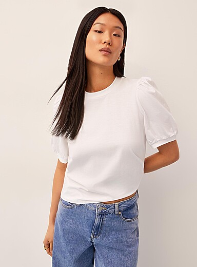 Ic&ocirc;ne: Le t-shirt manches bouffantes coton bio Blanc pour femme
