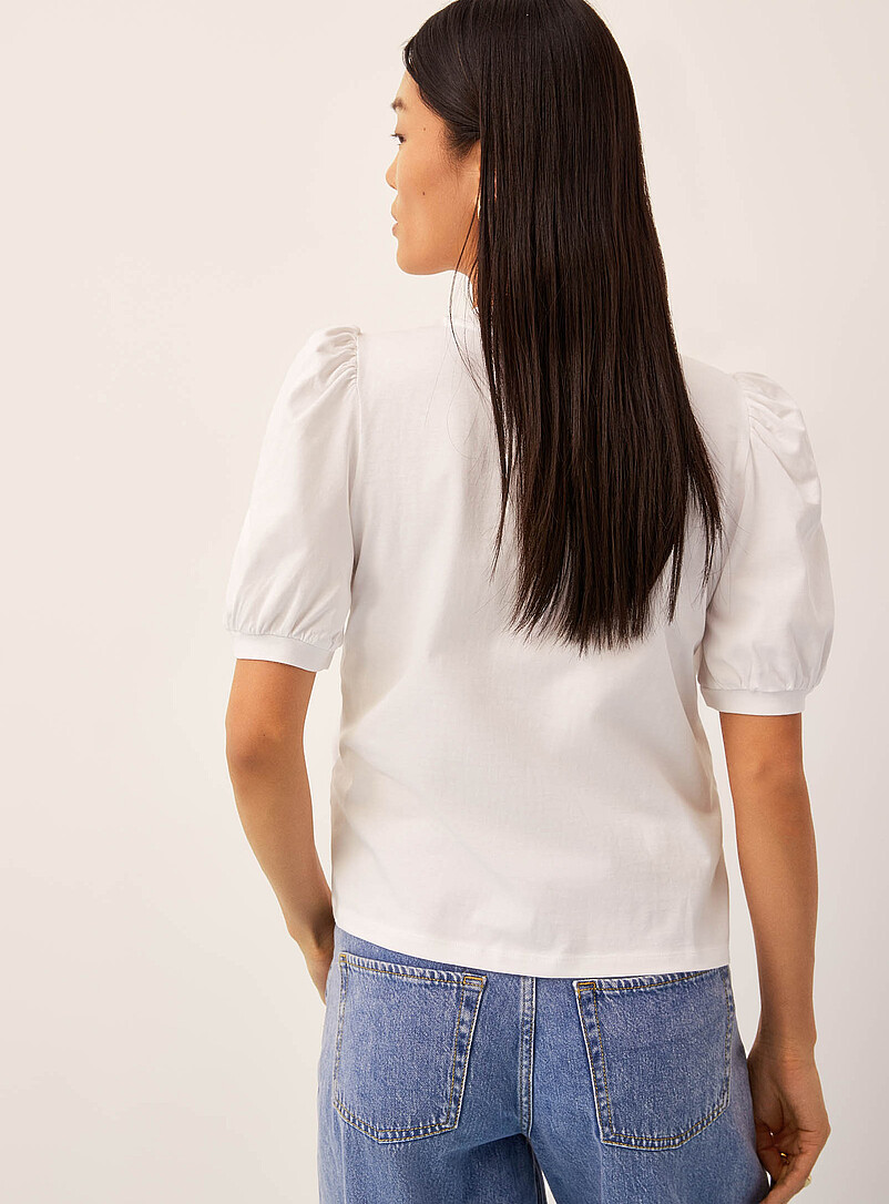 Ic&ocirc;ne Patterned Blue Organic cotton puff-sleeve T-shirt for women