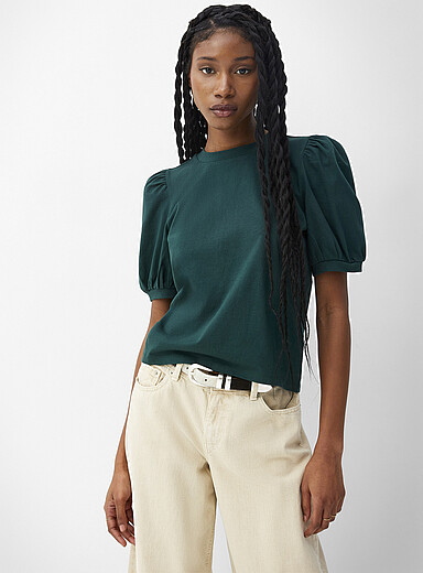 Ic&ocirc;ne: Le t-shirt manches bouffantes coton bio Vert pour femme
