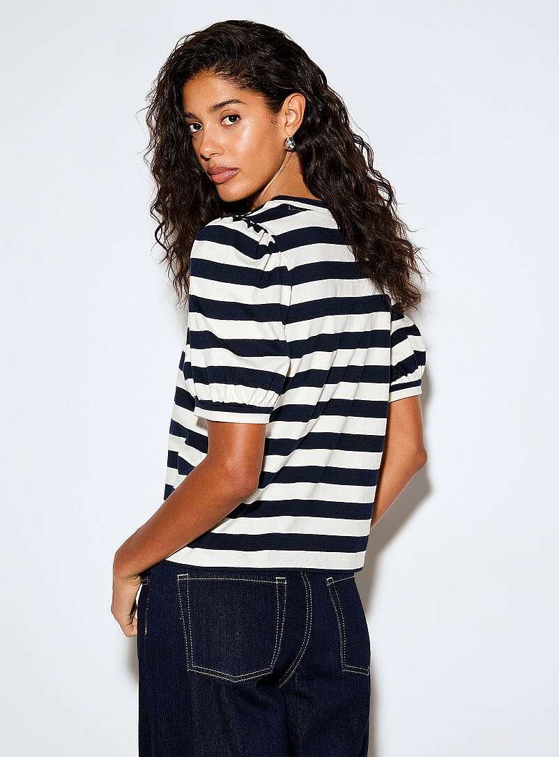 Ic&ocirc;ne Patterned Blue Organic cotton puff-sleeve T-shirt for women