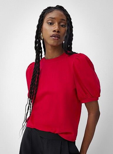 Ic&ocirc;ne: Le t-shirt manches bouffantes coton bio Rouge pour femme