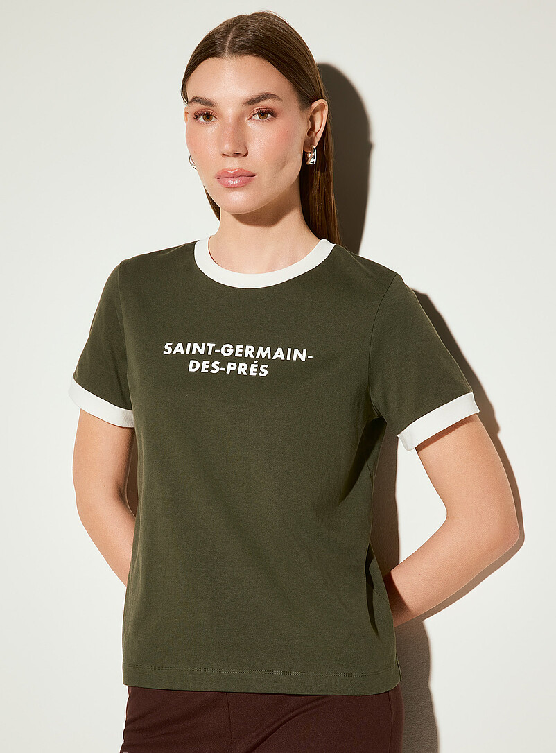 Ic&ocirc;ne: Le t-shirt passepoil&eacute; quartier parisien Vert pour femme