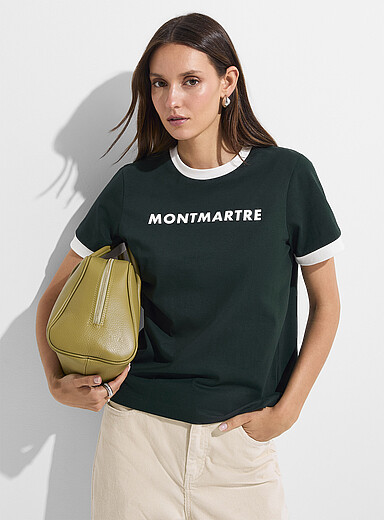 Ic&ocirc;ne: Le t-shirt passepoil&eacute; quartier parisien Vert fonc&eacute; - Mousse pour femme