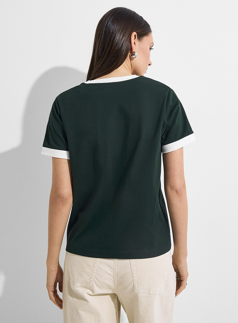 Ic&ocirc;ne: Le t-shirt passepoil&eacute; quartier parisien Vert pour femme