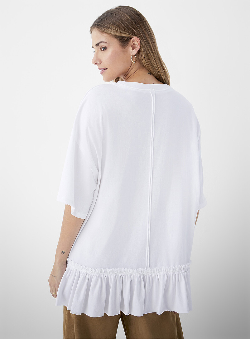 Ic&ocirc;ne Burnt/Brick Orange Ruffled oversized T-shirt for women