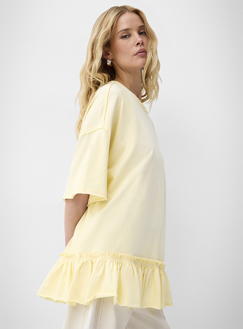 Ic&ocirc;ne Burnt/Brick Orange Ruffled oversized T-shirt for women