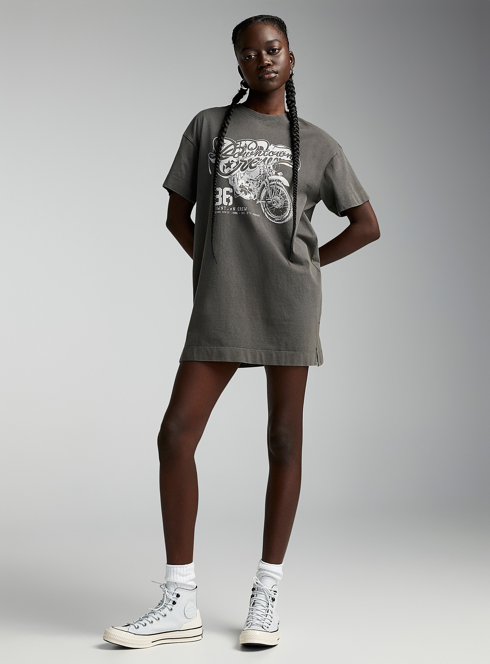 Twik Straight-fit Crew-neck T-shirt Dress In Patterned Grey