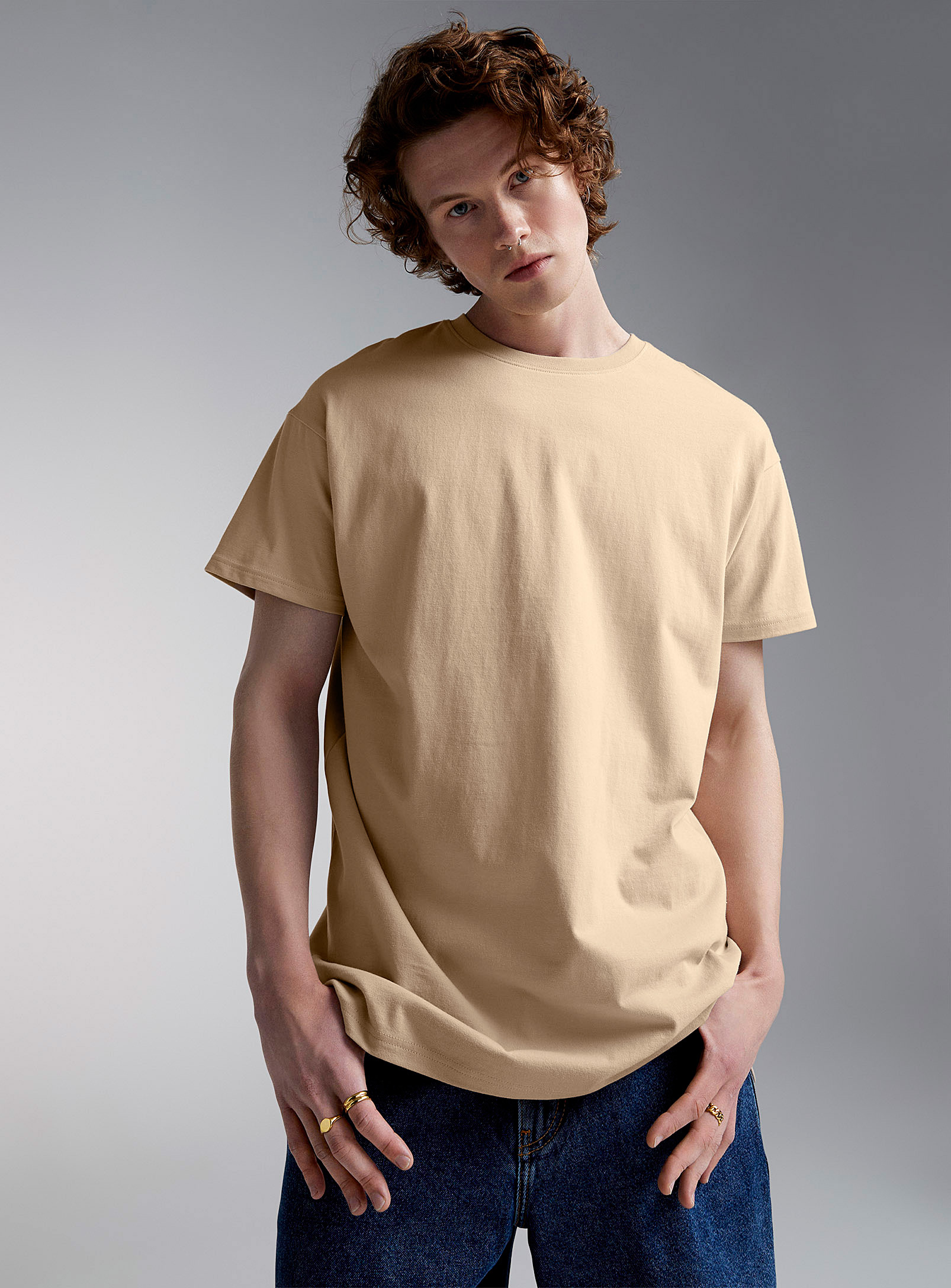 Djab Crew-neck Straight T-shirt Longline Fit In Beige/greige