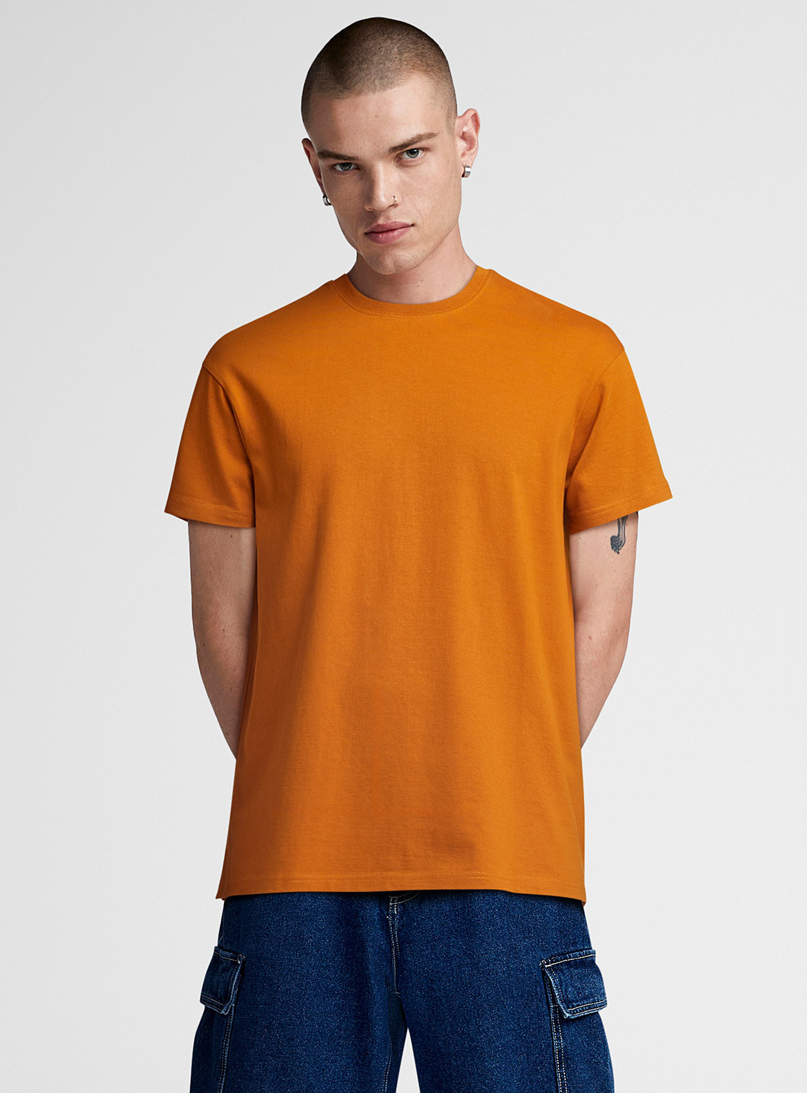 Djab Crew-neck Straight T-shirt Longline Fit In Bronze/amber