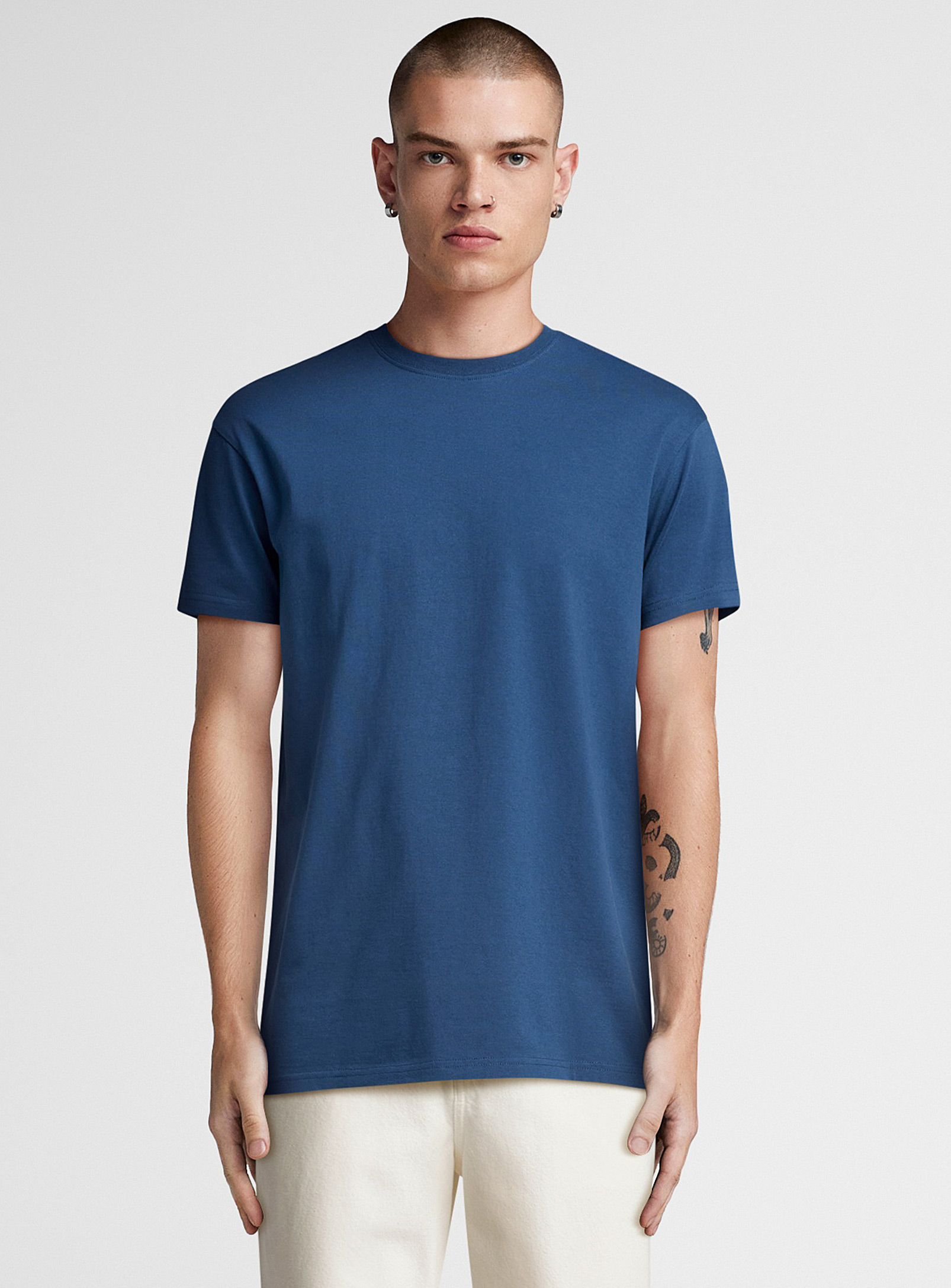 Djab Crew-neck Straight T-shirt Longline Fit In Blue