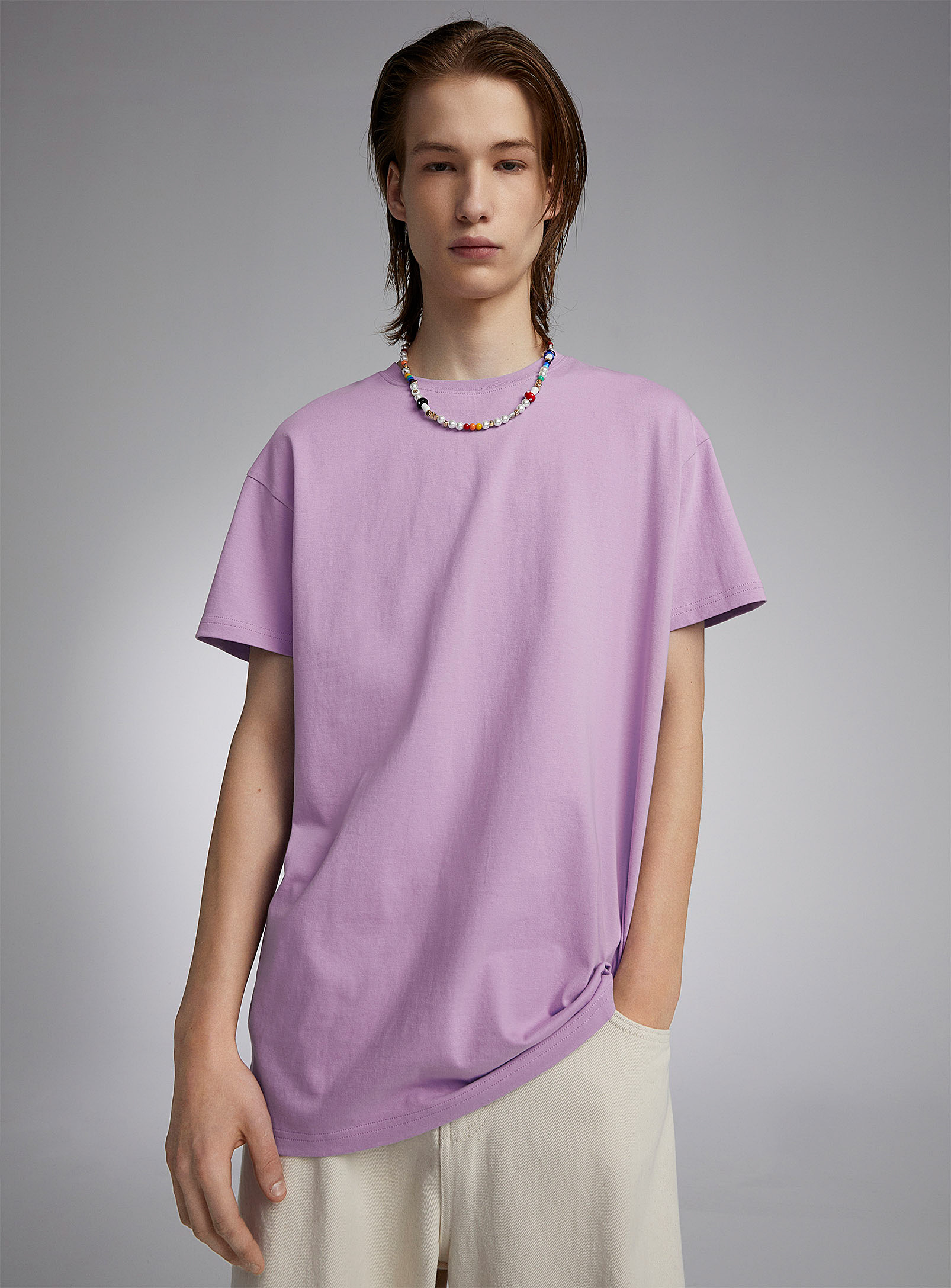 Djab Crew-neck Straight T-shirt Longline Fit In Lilacs