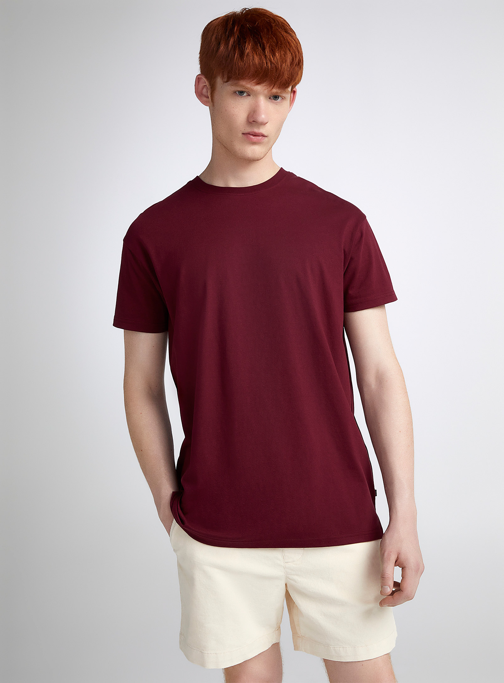 Djab Crew-neck Straight T-shirt Longline Fit In Raspberry/cherry Red