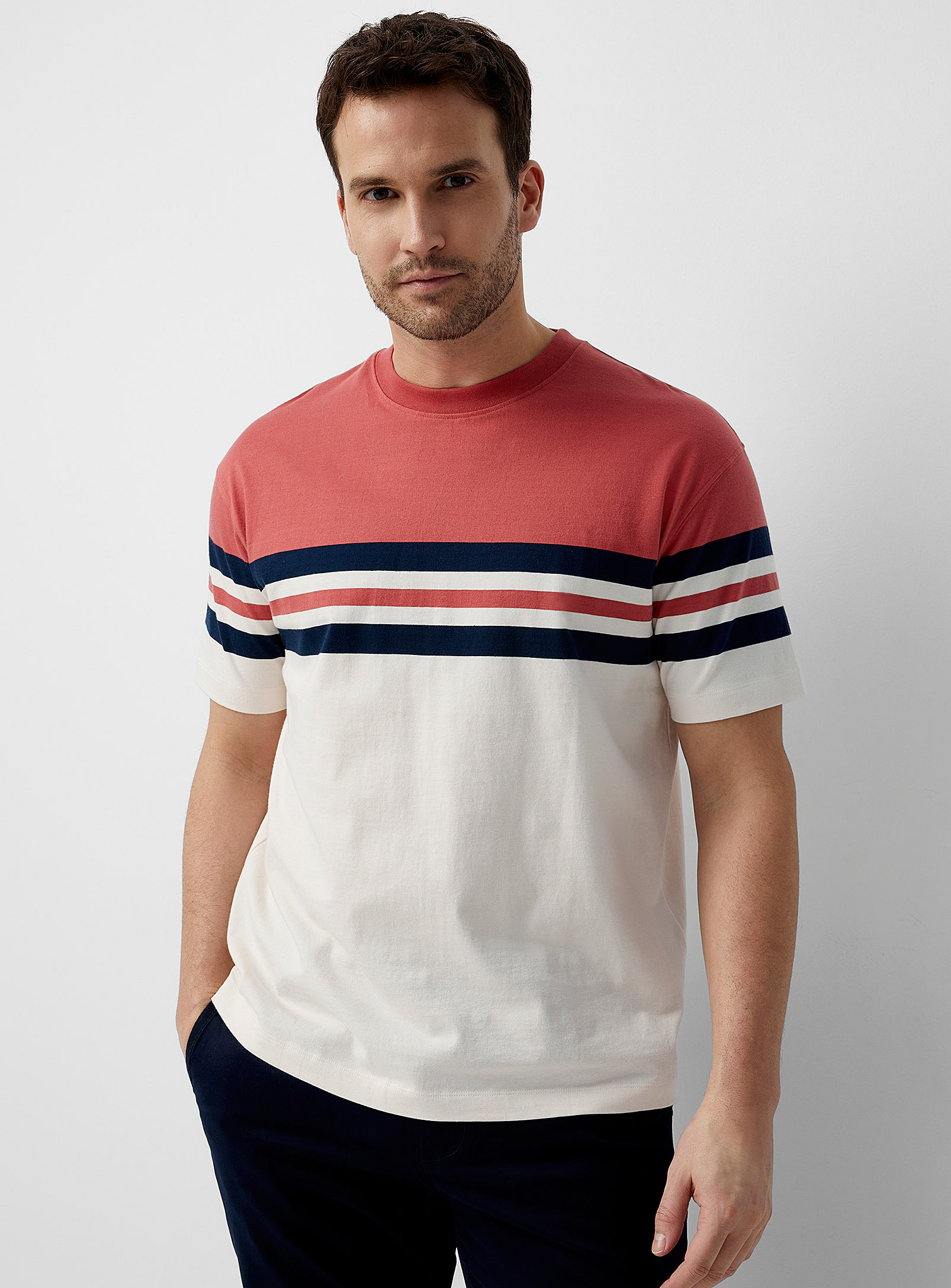 Le 31 Tricolour Striped Block T-shirt In Pink