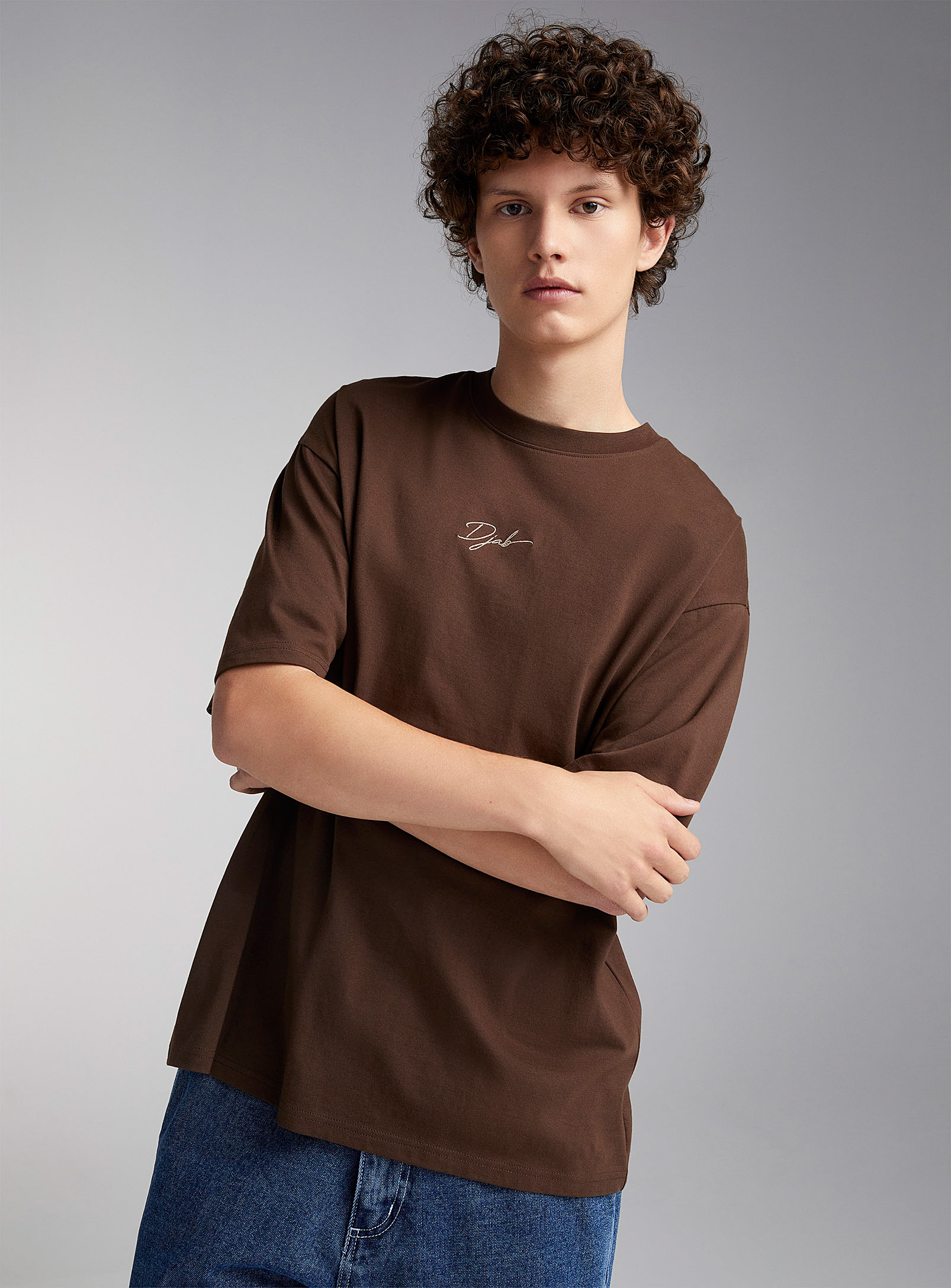 Djab Cursive Logo Oversized T-shirt In Brown