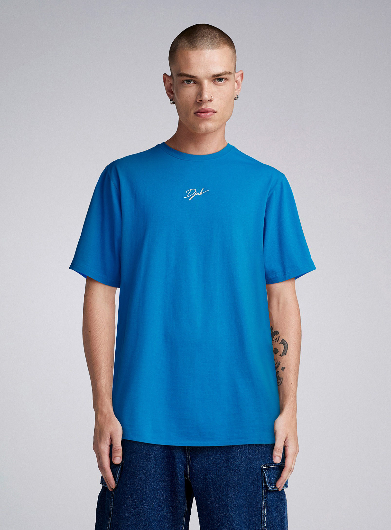 Djab Embroidered Logo Crew-neck T-shirt Oversized Fit In Blue