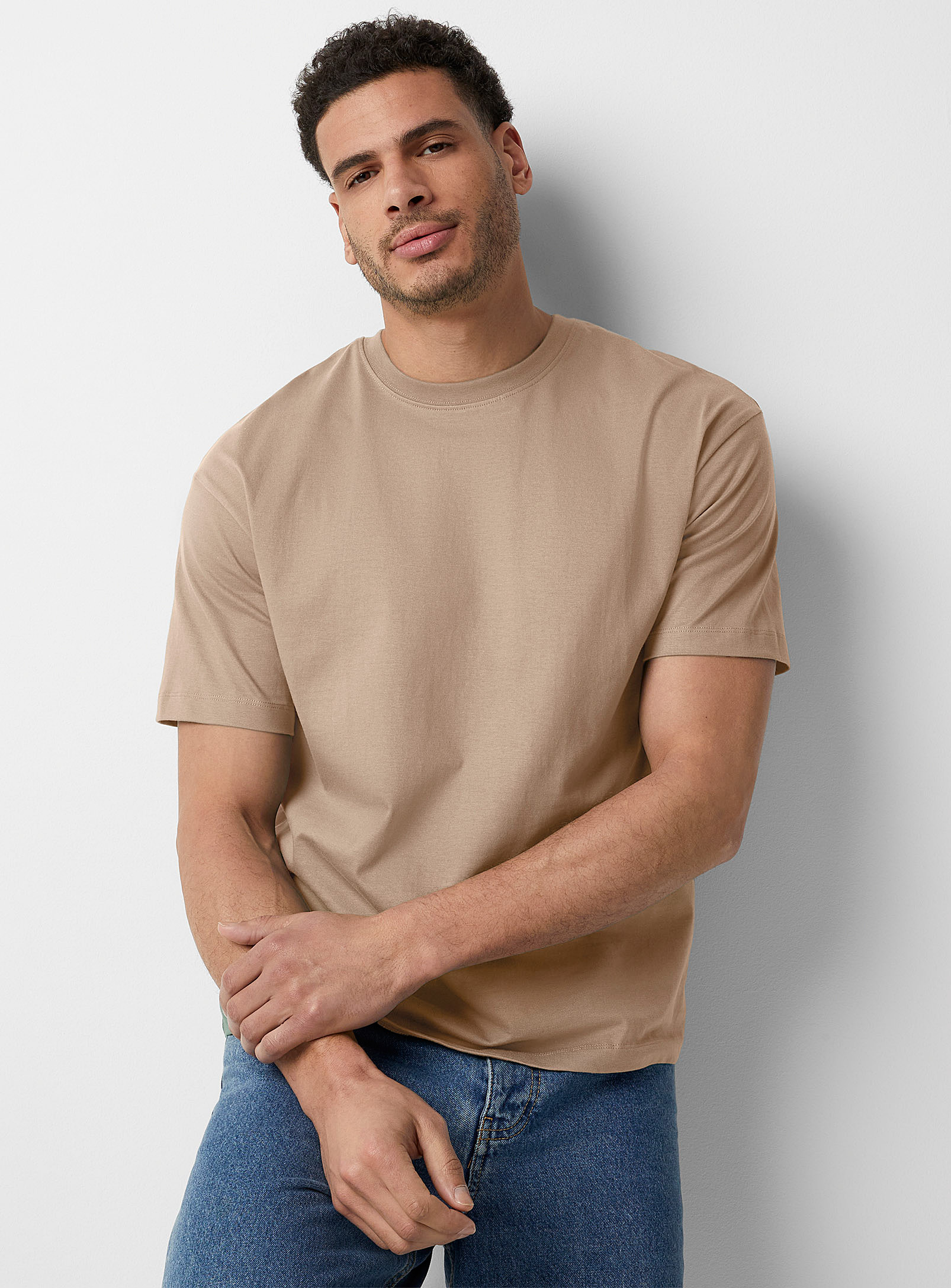 Le 31 Solid Organic Cotton T-shirt Comfort Fit In Sand