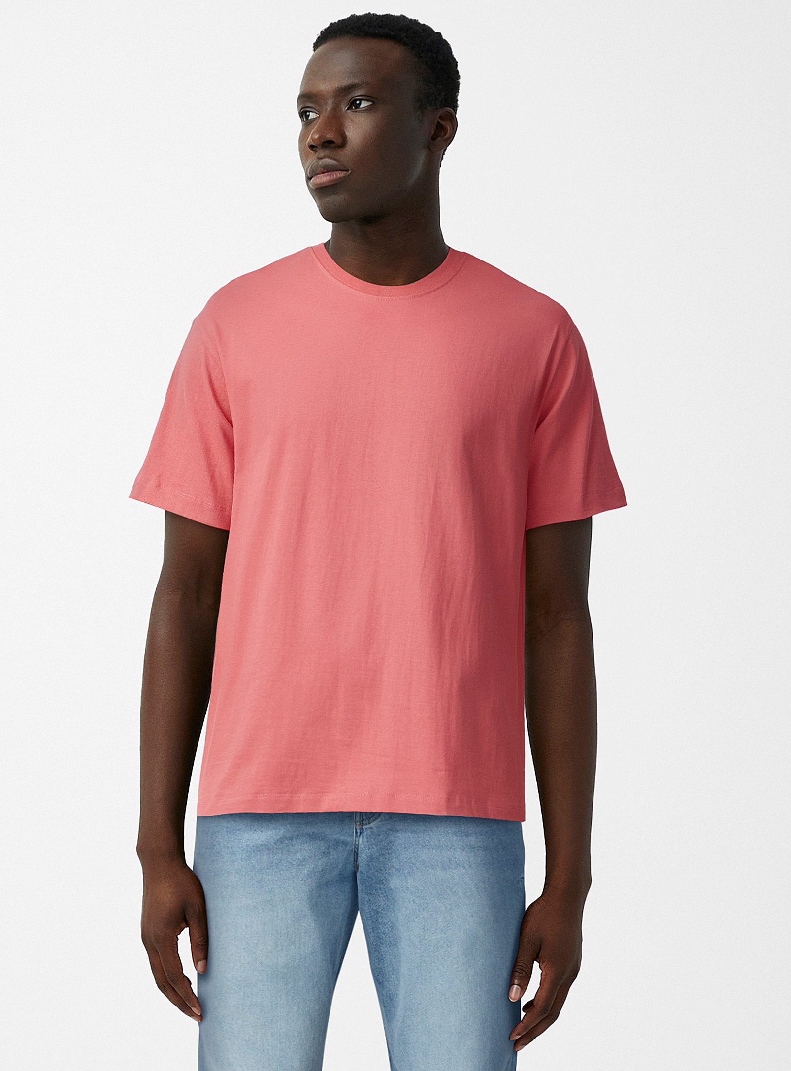 Le 31 Solid Organic Cotton T-shirt Comfort Fit In Coral Orange