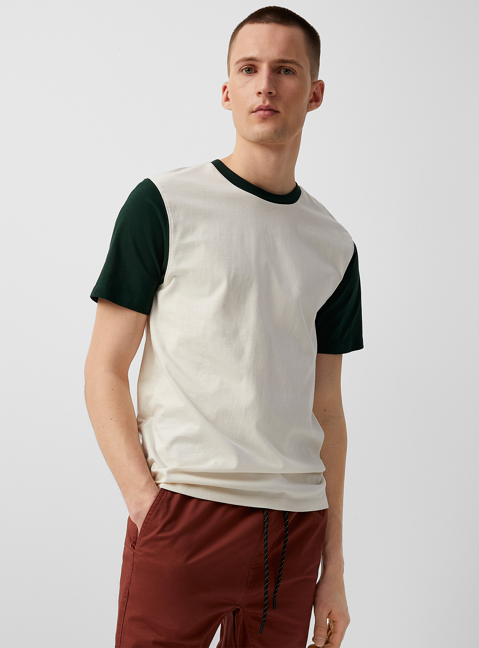 Le 31 Two-tone T-shirt In Ivory/cream Beige