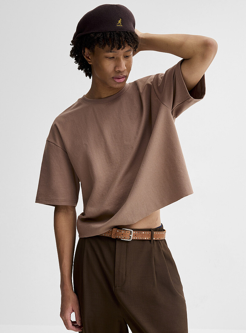 Cropped Solid T-Shirt Oversized Fit