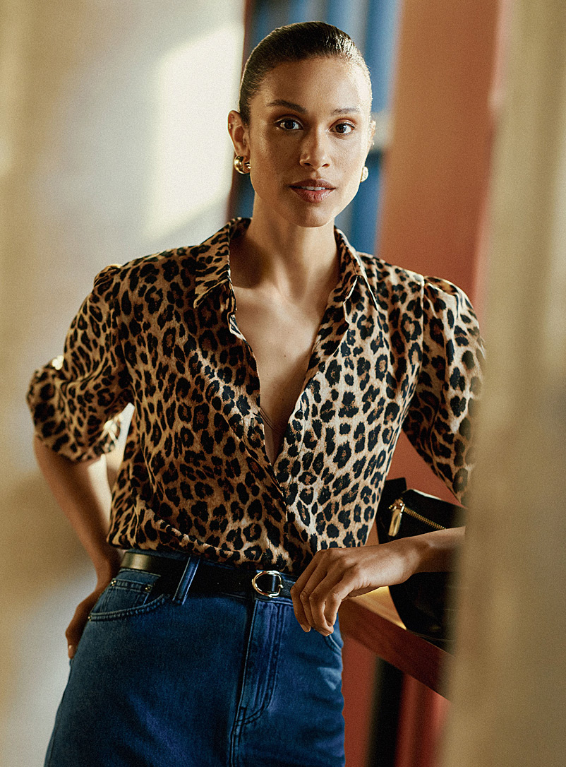 Contemporaine Patterned Brown Leopard flowy shirt for women