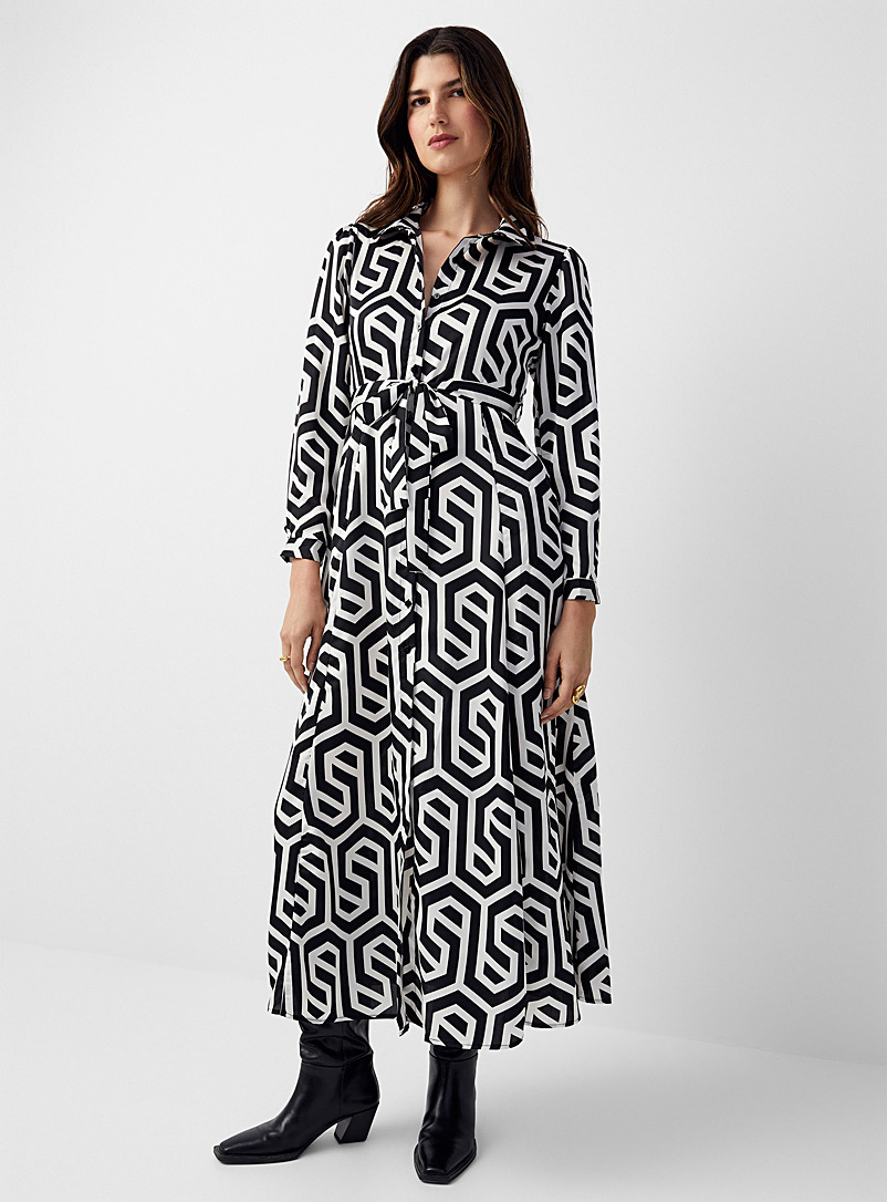 Contemporaine: La robe chemise géométrie contraste Noir pour femme