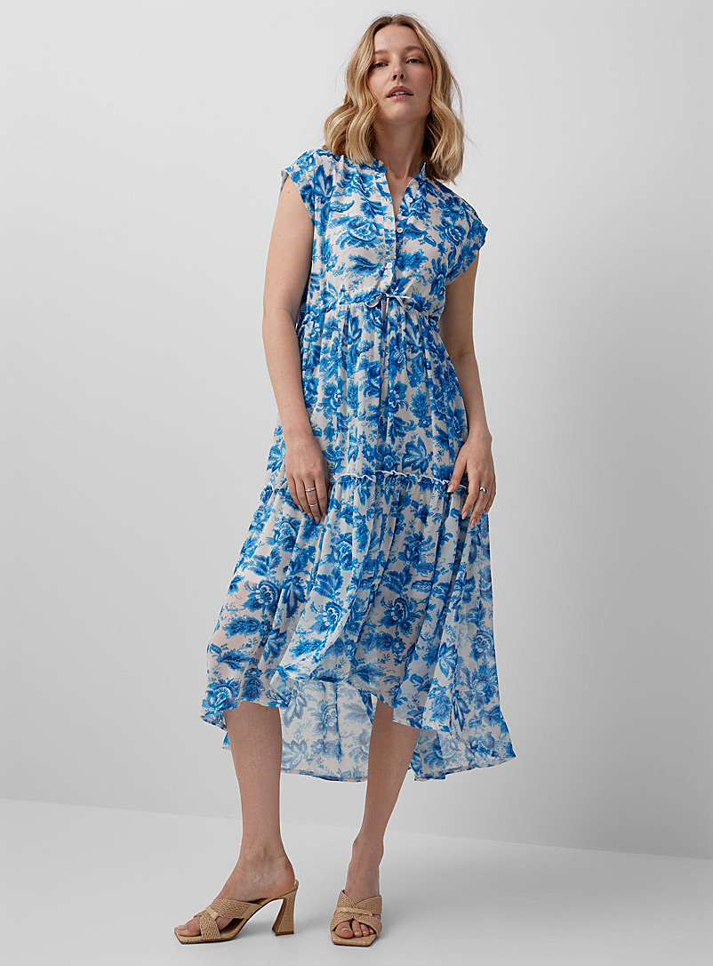 Contemporaine Patterned Blue Rococo garden chiffon dress for women