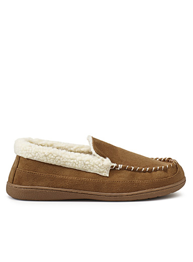 Faux-shearling moccasin slippers | Simons | Men's Slippers: Shop Online ...