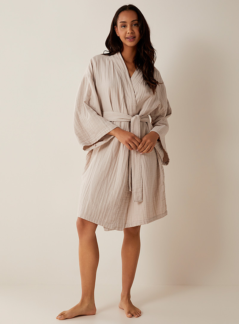 Miiyu Light grey Cotton gauze robe for women